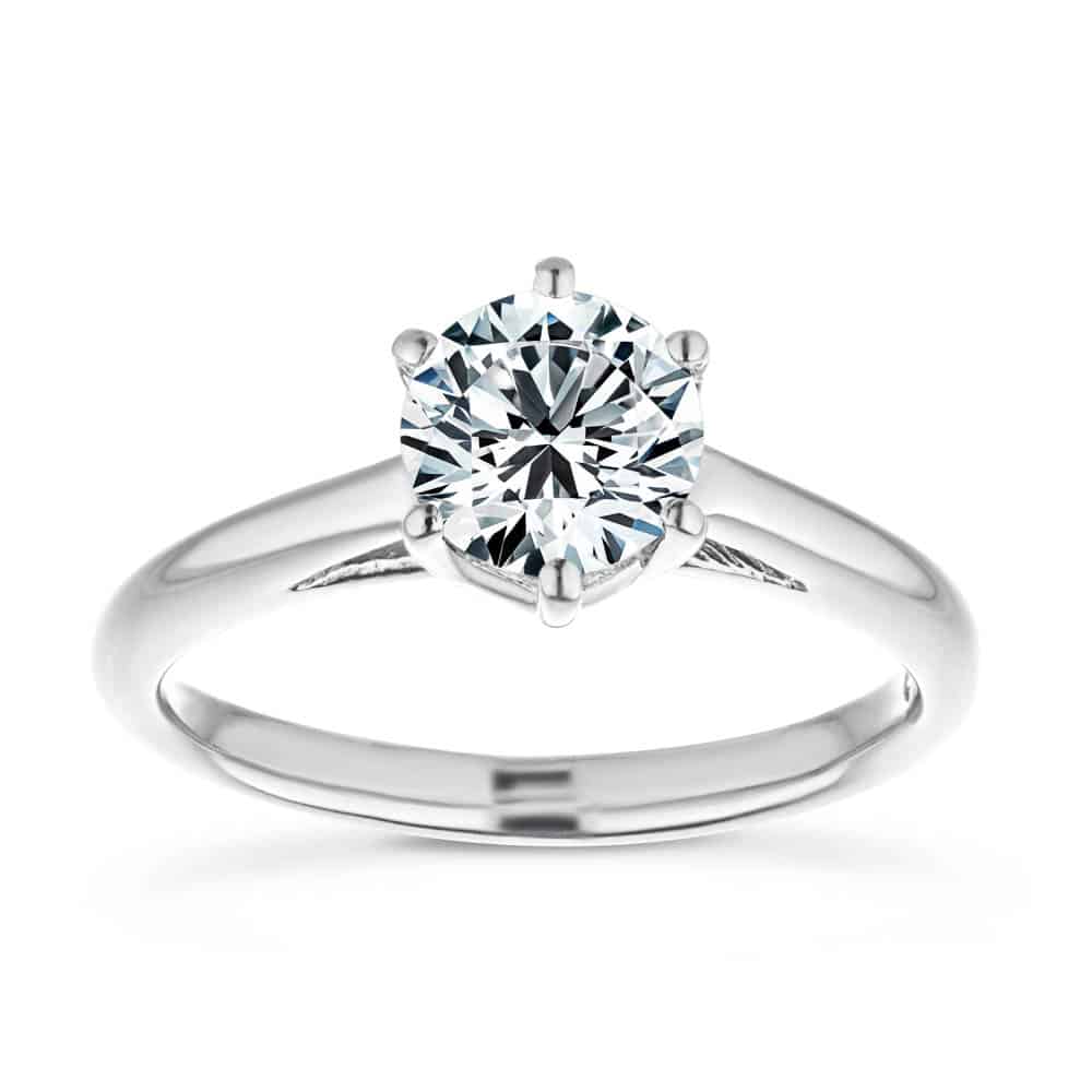 Shown with 1ct Round Cut Lab Grown Diamond in 14k White Gold