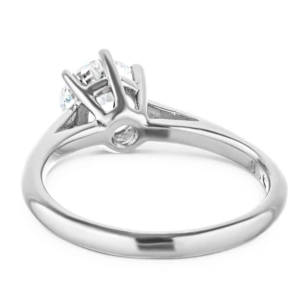 Shown with 1ct Round Cut Lab Grown Diamond in 14k White Gold