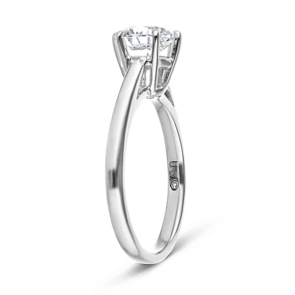 Shown with 1ct Round Cut Lab Grown Diamond in 14k White Gold