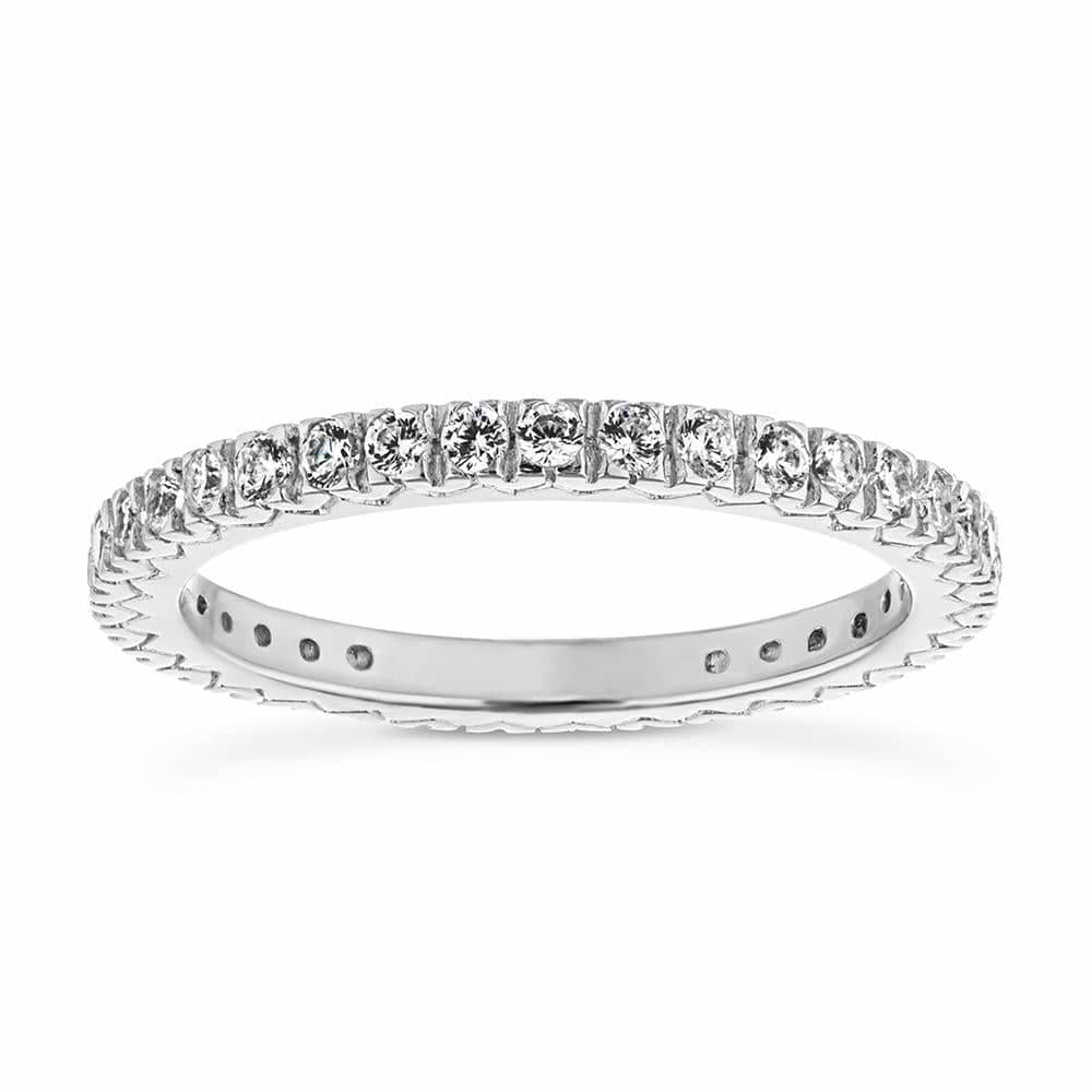 Diamond wedding band with recycled diamonds that go approximately 3/4 around the slightly squared band in recycled 14K white gold. Made to match the Marilyn Engagement ring  