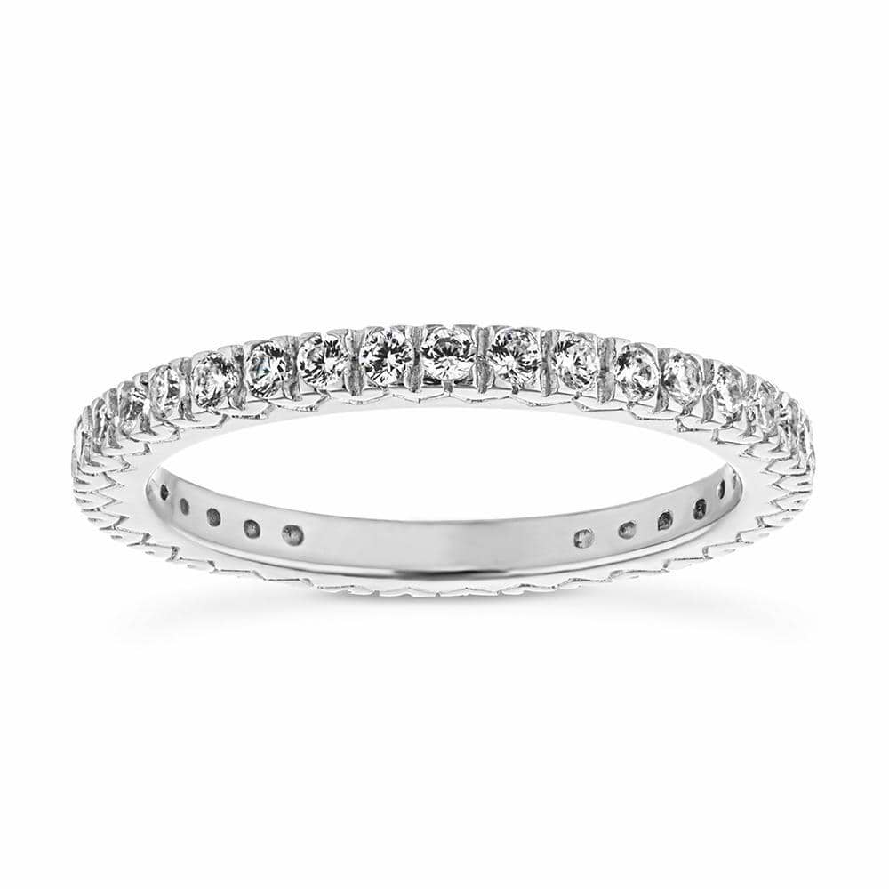 Marilyn Accented Wedding Band with recycled diamonds that go approximately 3/4 around the slightly squared band in recycled 14K white gold 