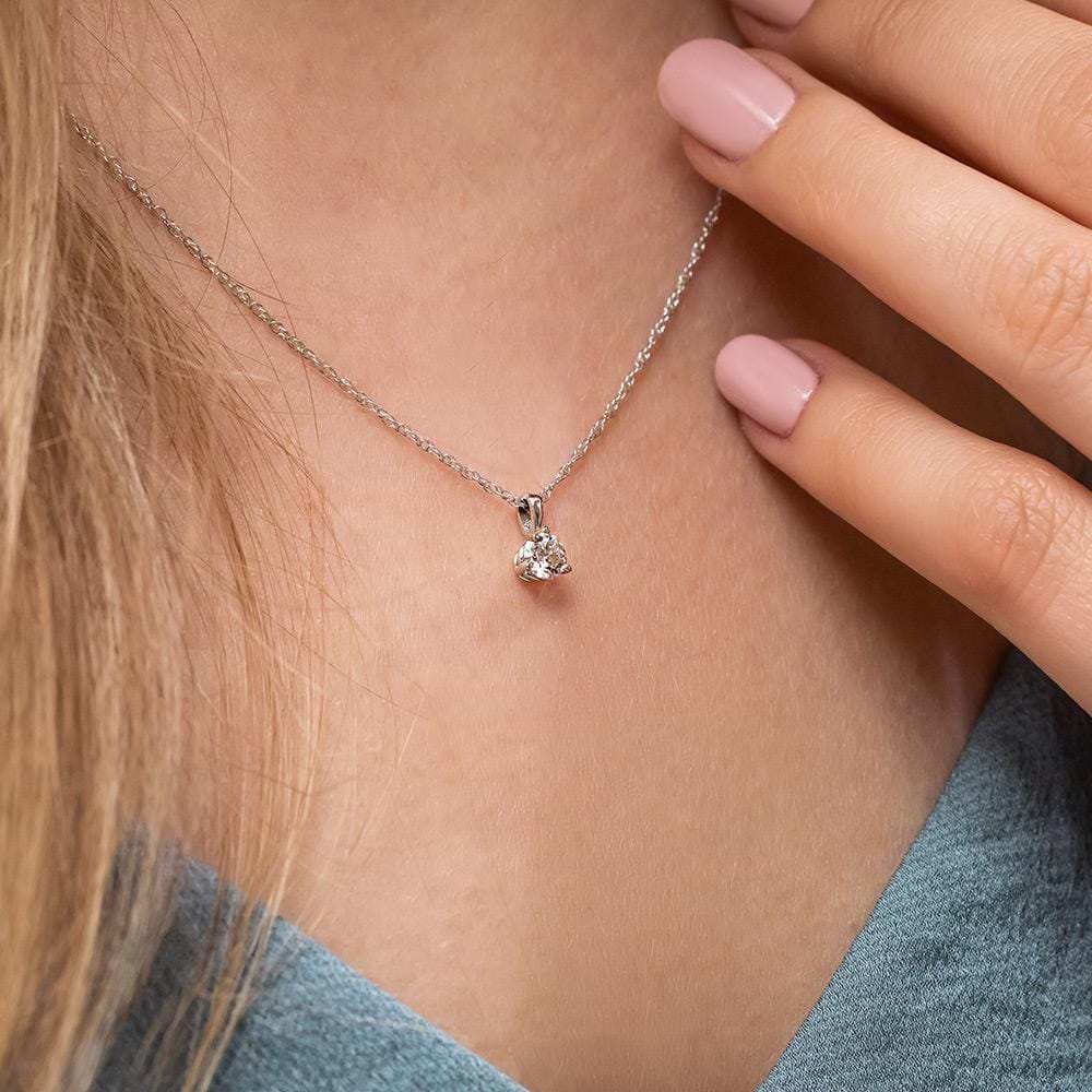 Martini Pendant with Round Lab-Created Diamond in 14K white gold | 3 prong martini pendant necklace with round center stone gold