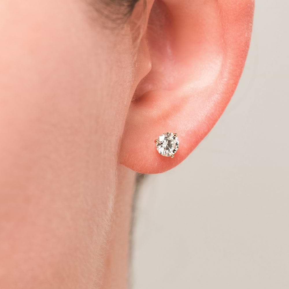 1.0 ct (2.0 carat total weight) round cut Lab-Grown Diamond Martini Earrings in 14K yellow gold | lab grown diamond martini three prong stud earrings yellow gold