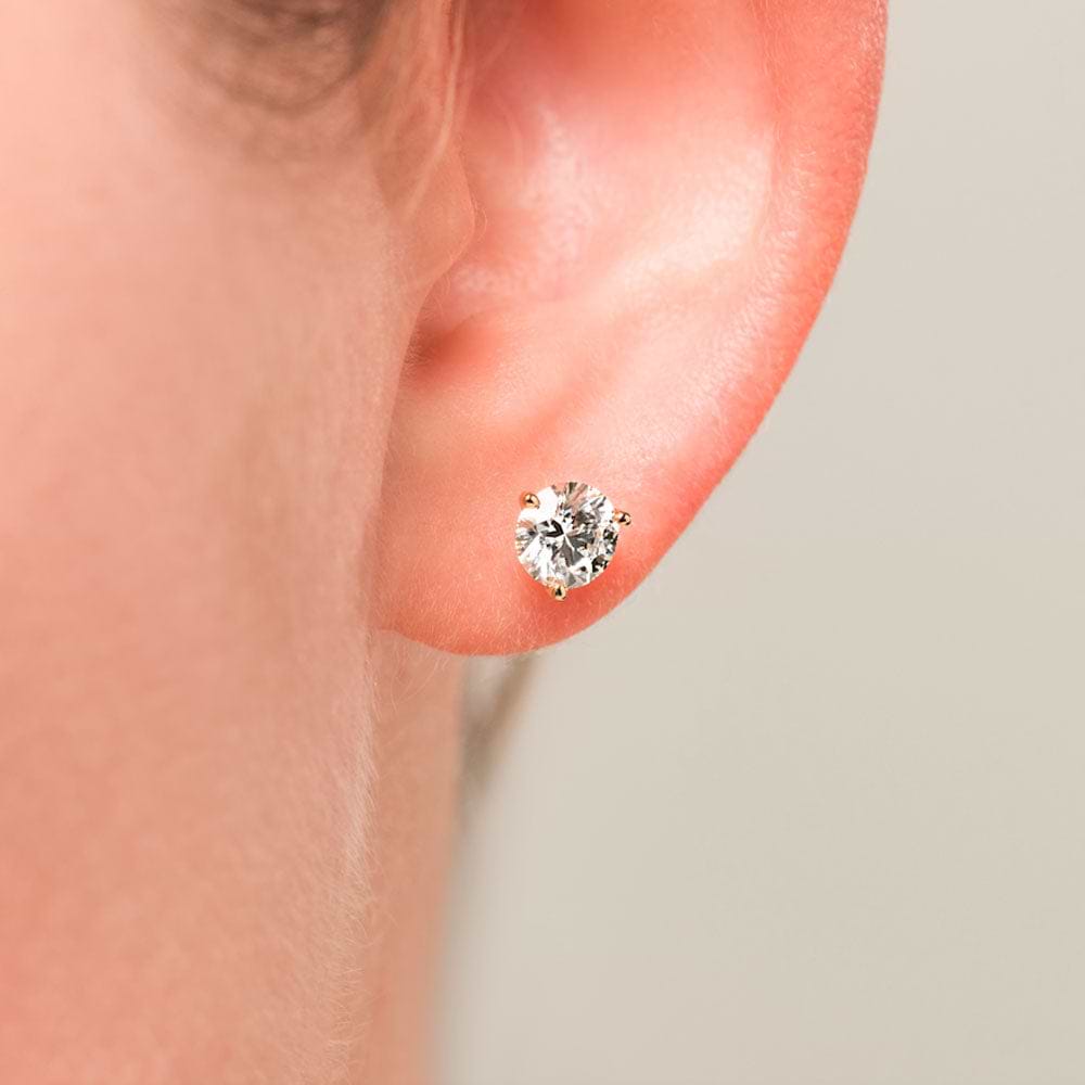 1.5 ct (3.0 carat total weight) round cut Lab-Grown Diamond Martini Earrings in 14K yellow gold | lab grown diamond martini three prong stud earrings yellow gold