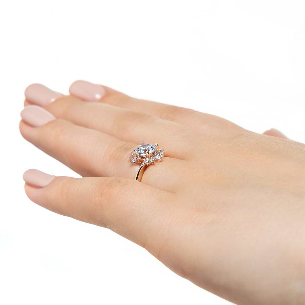 Shown with 1ct Round cut Lab Grown Diamond in 14k Rose Gold