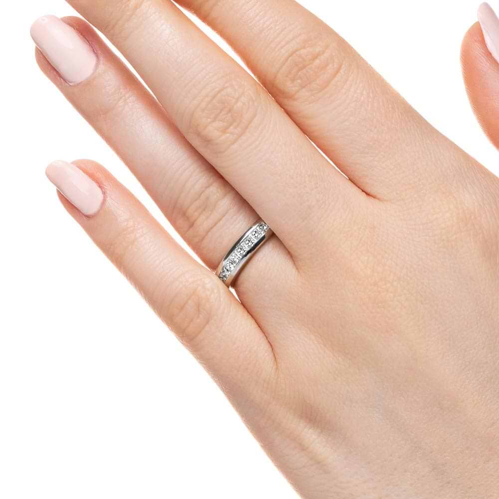 Channel set diamond wedding band made to fit the Melanie Engagement Ring in recycled 14K white gold| channel set diamond wedding band made to fit melanie engagement ring