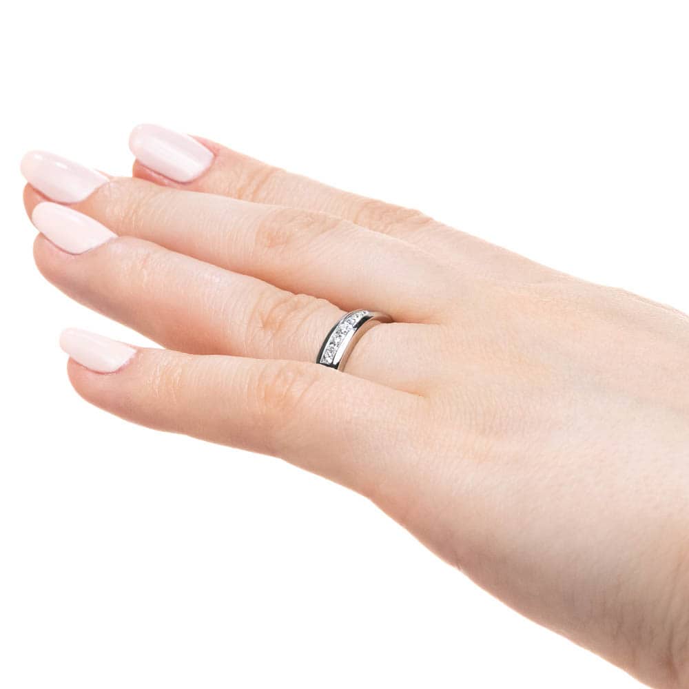 Channel set diamond wedding band made to fit the Melanie Engagement Ring in recycled 14K white gold| channel set diamond wedding band made to fit melanie engagement ring