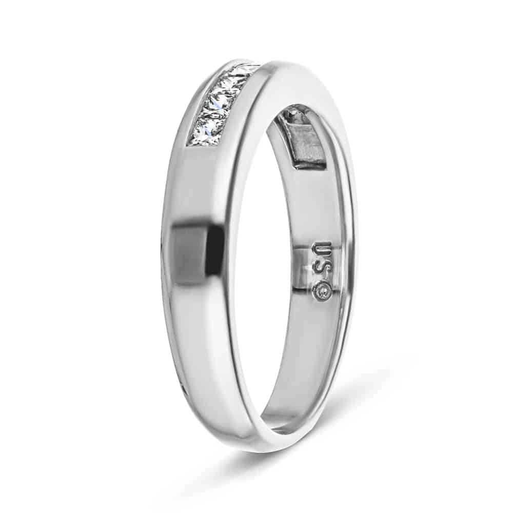Channel set diamond accented wedding band in recycled 14K white gold | Channel set diamond accented wedding band in recycled 14K white gold