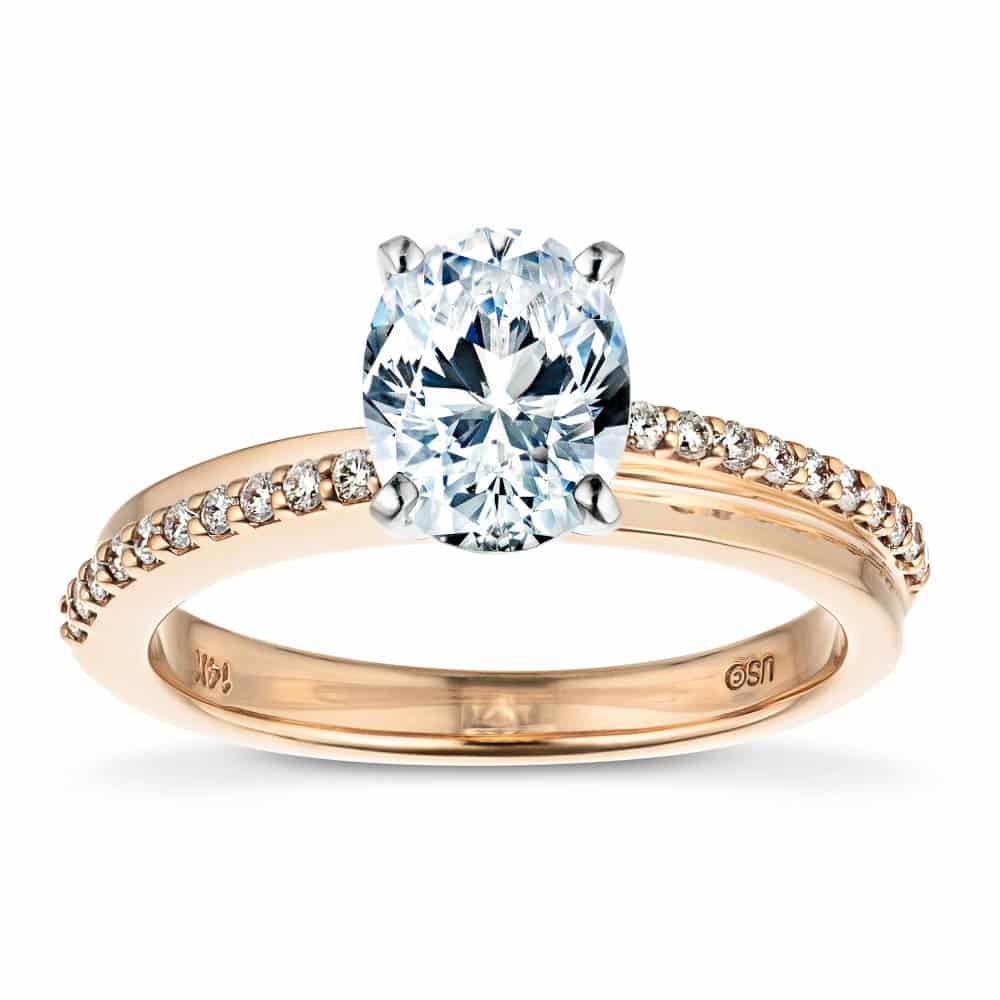 Shown with 1.5ct Oval Cut Lab Grown Diamond in 14k Rose Gold