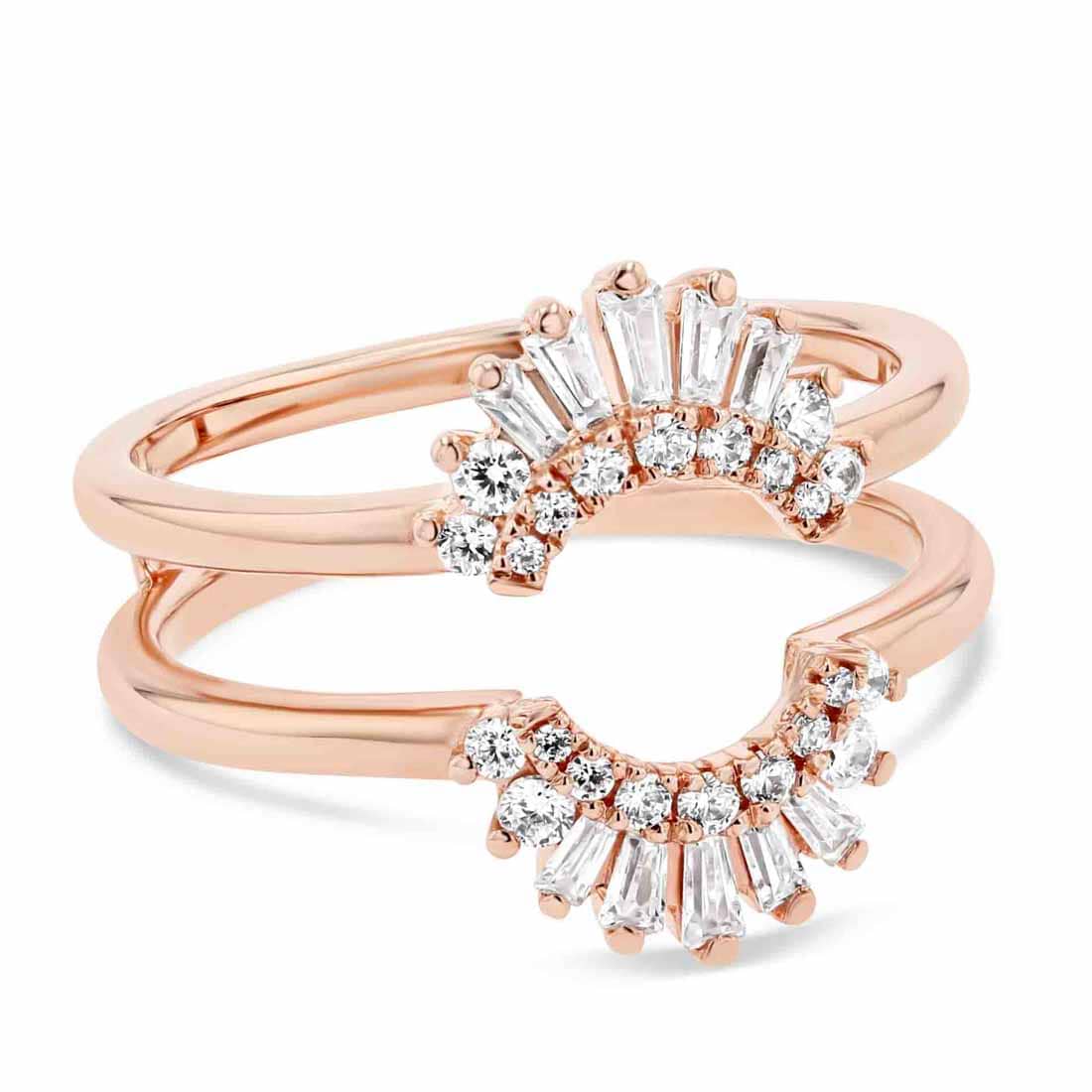 Shown in 14K Rose Gold|beautiful double halo ring guard with 0.50ct set in 14k rose gold
