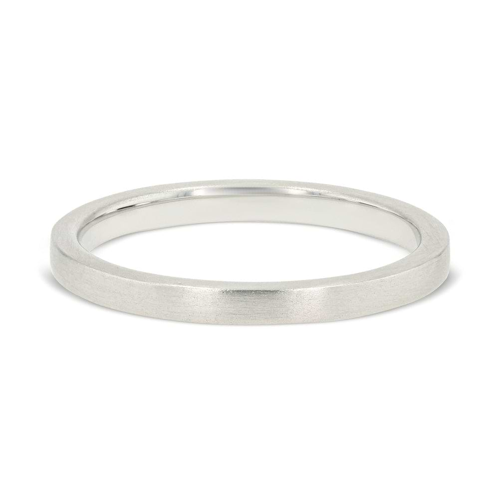 Shown in 14K White Gold with a Satin Finish|plain metal band with satin finish in 14k white gold