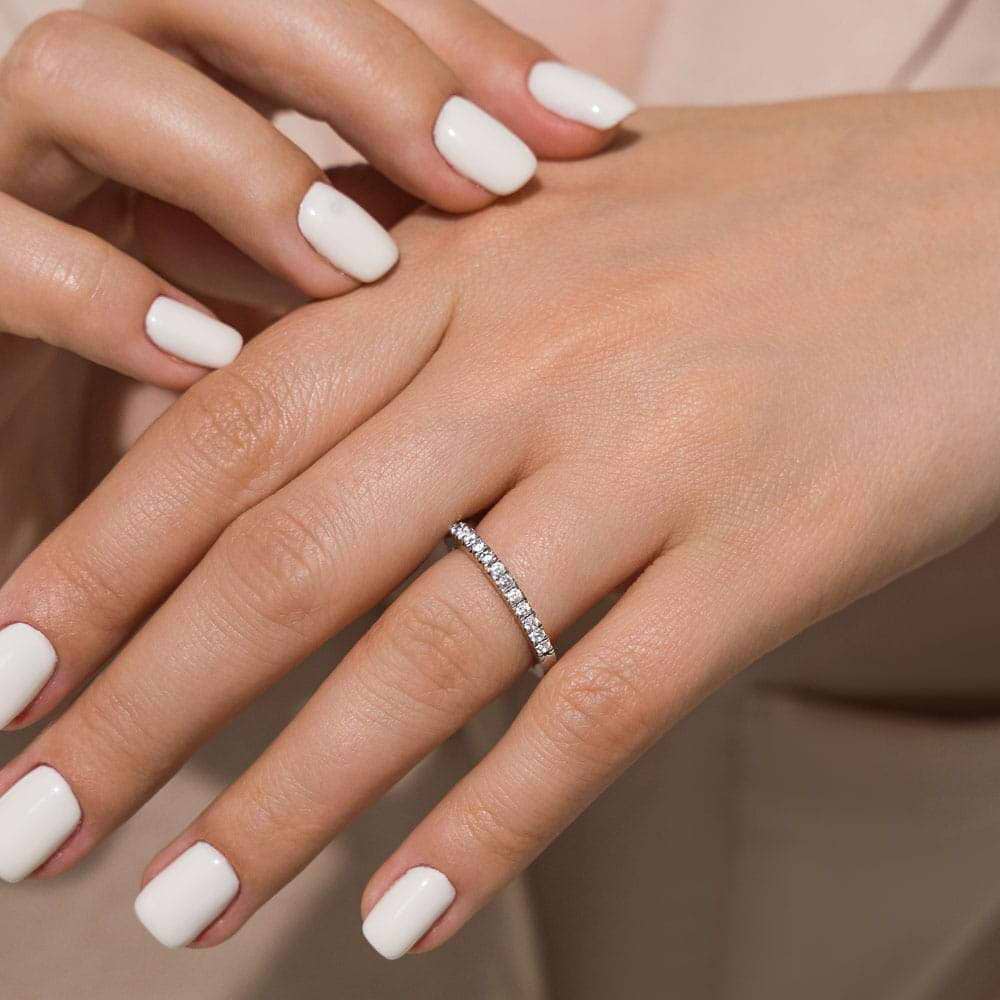 Diamond accented wedding band in recycled 14K white gold made to fit the Novu Engagement Ring | matching wedding band Diamond accented wedding band in recycled 14K white gold made to fit the Novu Engagement Ring