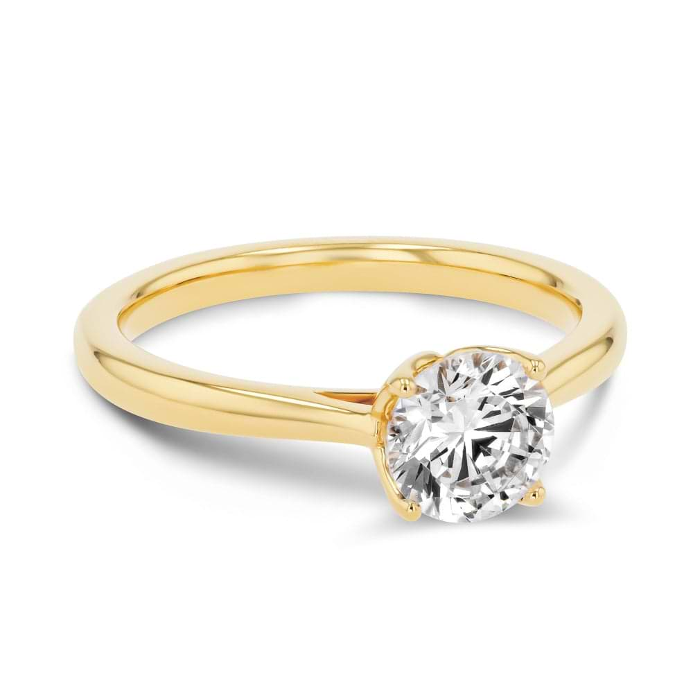 Shown here with a 1.0ct Round Cut Lab Grown Diamond center stone in 14K Yellow Gold