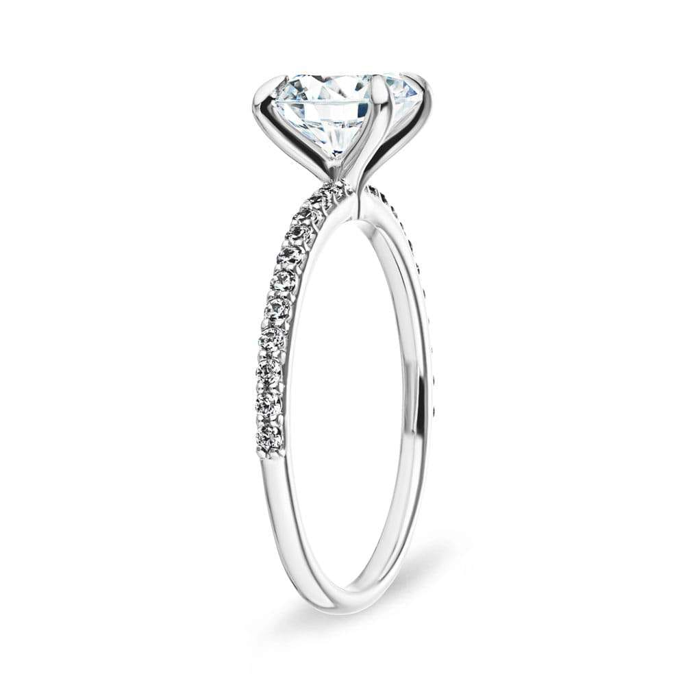 Shown with 1ct Round Cut Lab Grown Diamond in 14k White Gold