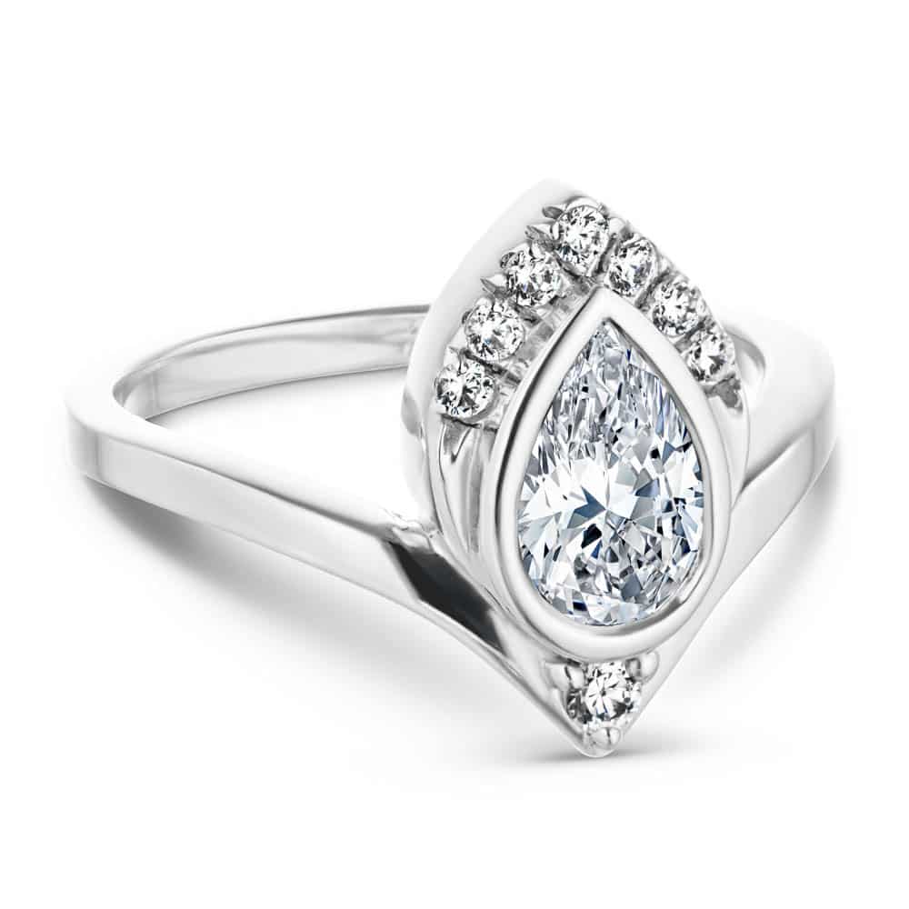 Shown with 1ct Pear Cut Lab Grown Diamond in 14k White Gold