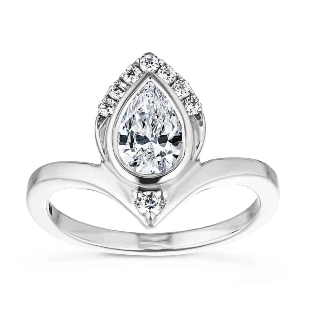 Shown with 1ct Pear Cut Lab Grown Diamond in 14k White Gold