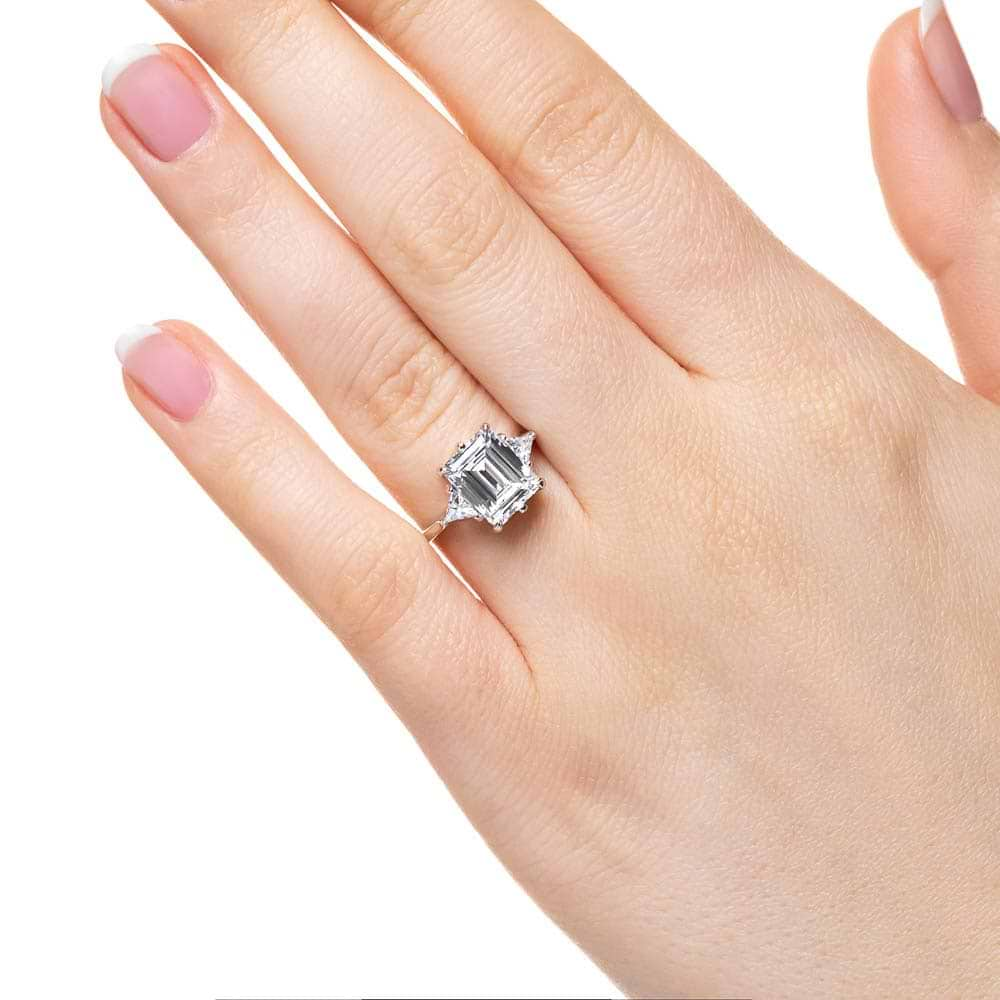 Shown with a 2ct Emerald Cut &amp; Two Triangle Cut Lab Grown Diamonds