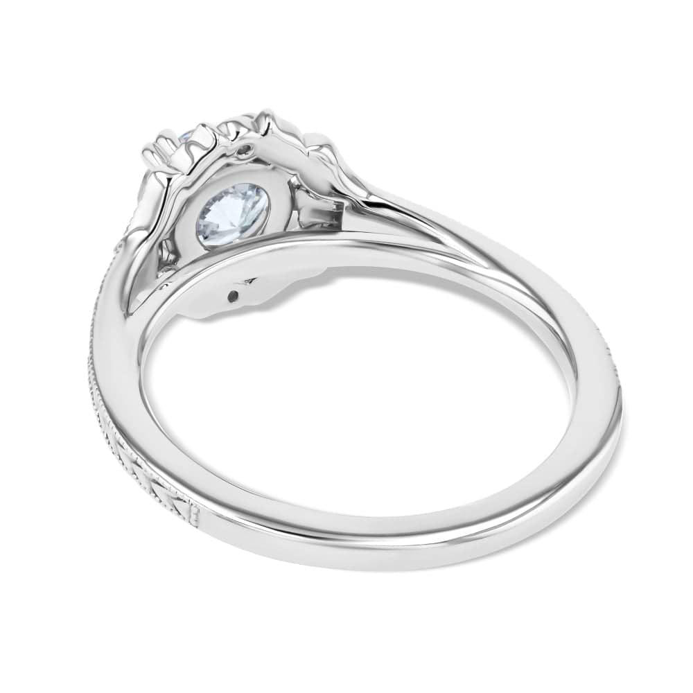 Shown here with a 1.0ct Round Cut Lab Grown Diamond center stone in 14K White Gold