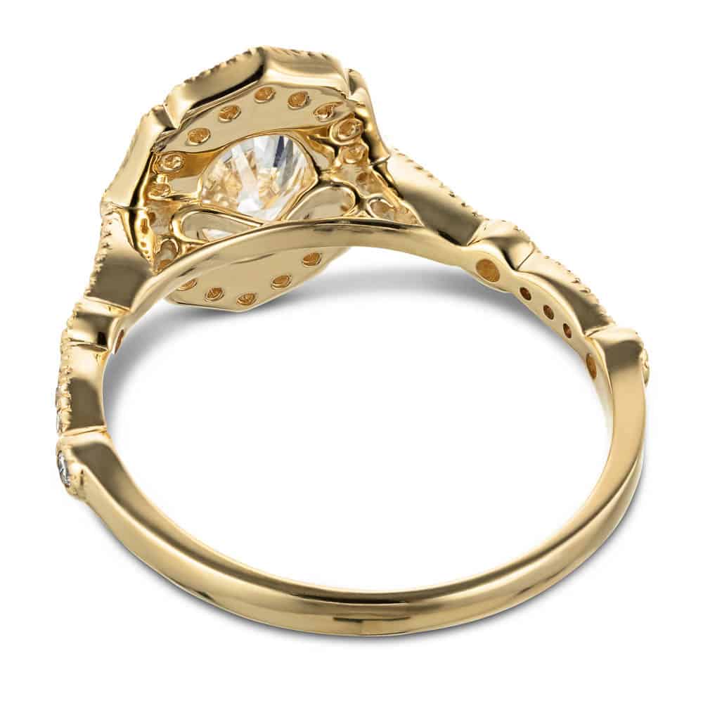 Shown In 14K Yellow Gold with an Oval Cut Center Stone|vintage halo lab grown diamond ring with an oval cut lab grown diamond center stone 