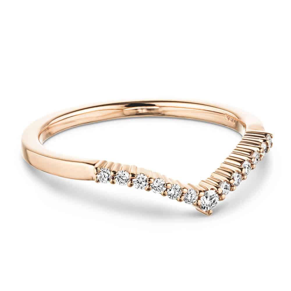 Penelope V shaped wedding band with accenting diamonds in recycled 14K rose gold 