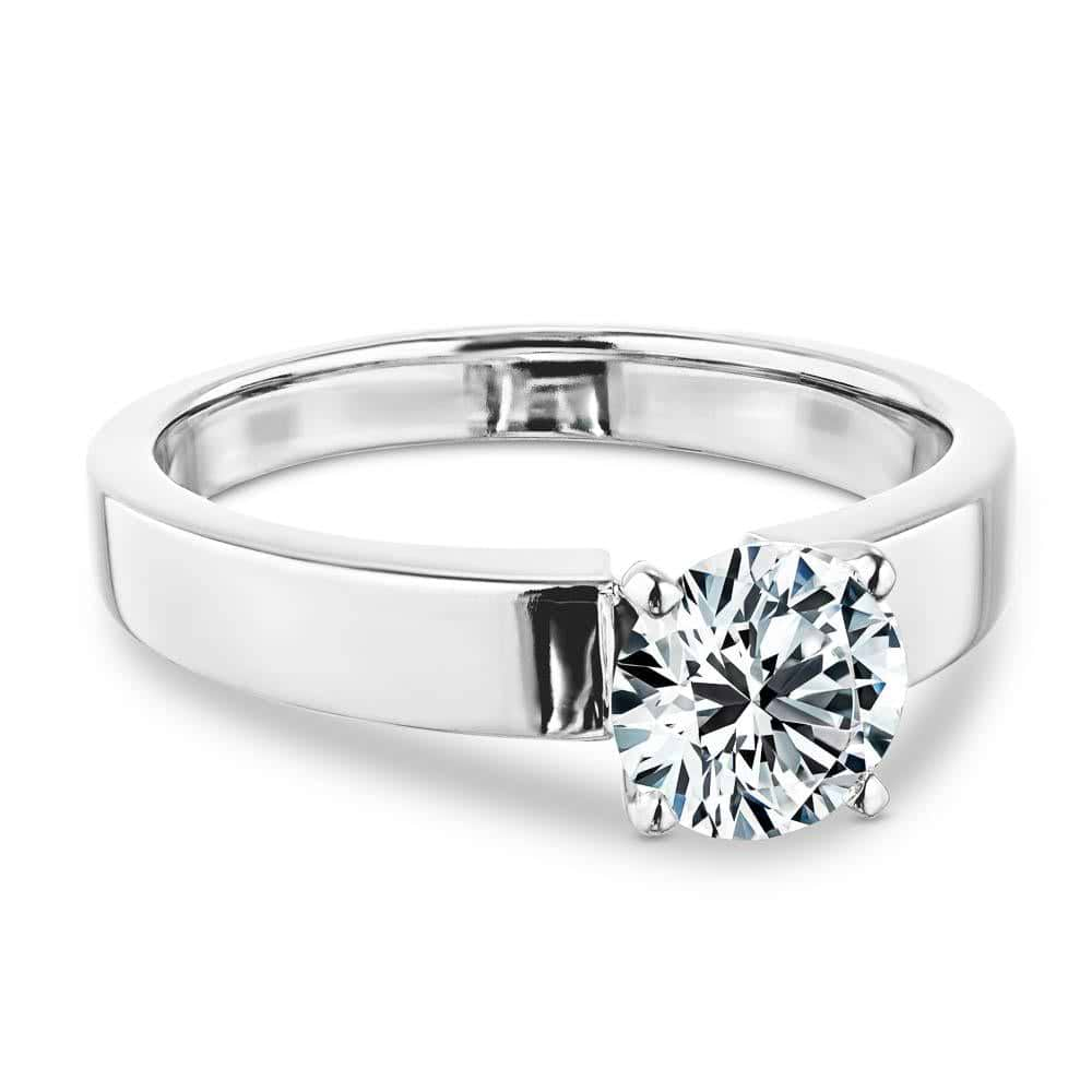 Shown with 1ct Round Cut Lab Grown Diamond in 14k White Gold