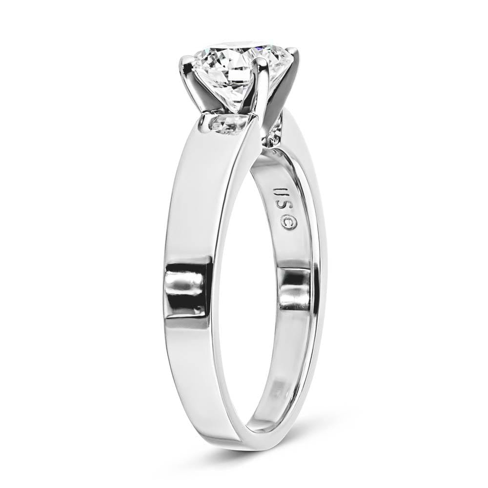 Shown with 1ct Round Cut Lab Grown Diamond in 14k White Gold