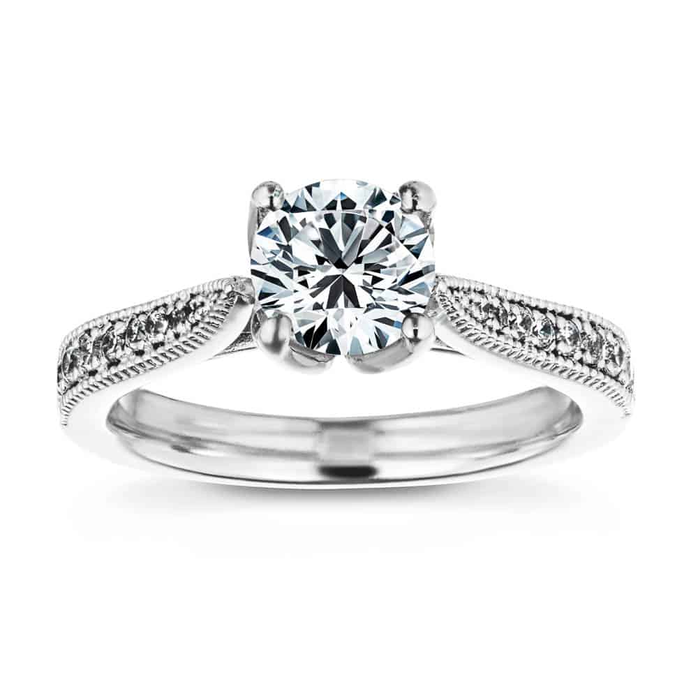 Shown with 1ct Round Cut Lab Grown Diamond in 14k White Gold