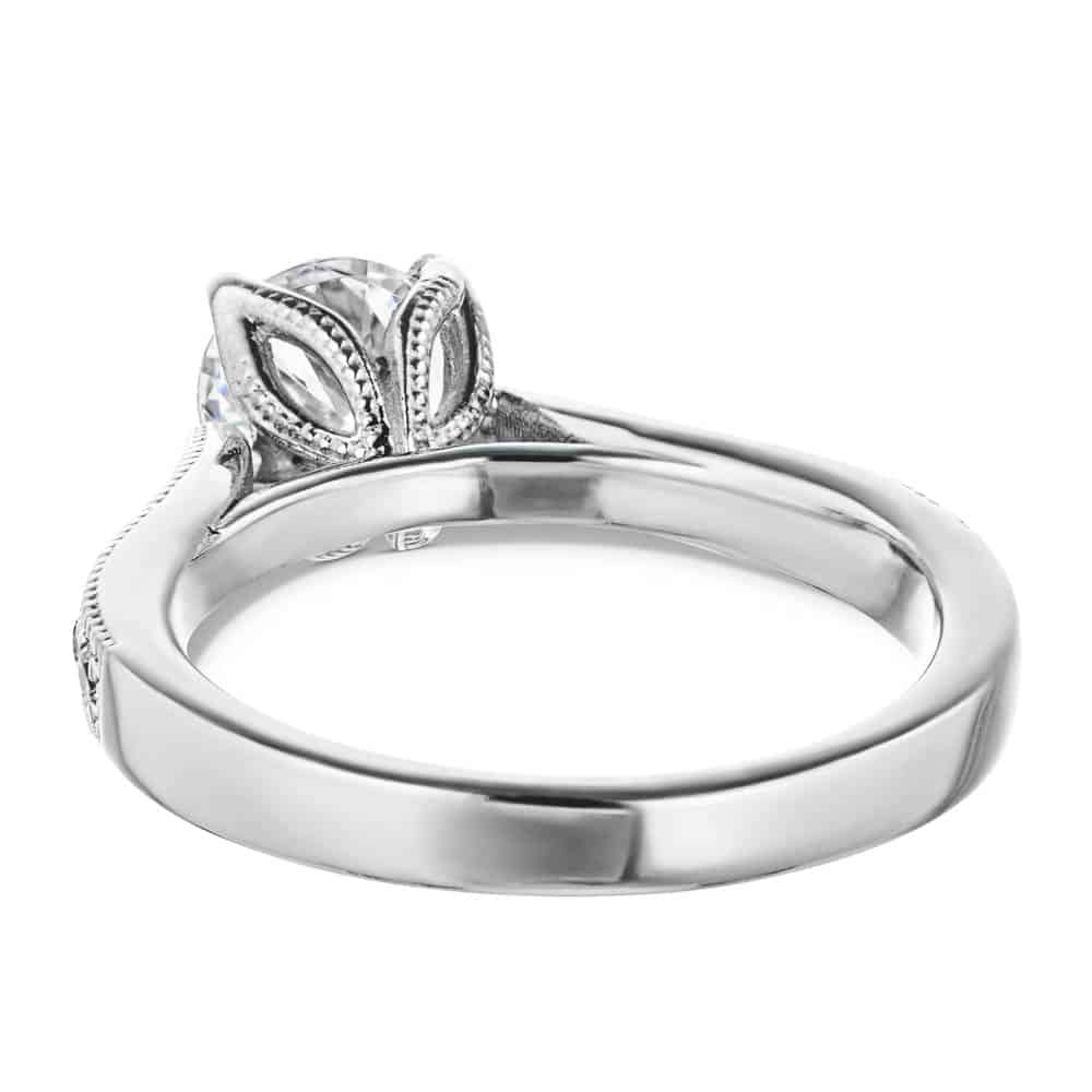 Shown with 1ct Round Cut Lab Grown Diamond in 14k White Gold