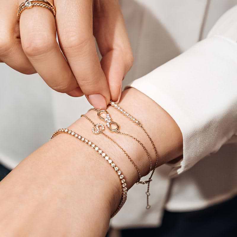 Diamond "S" Initial Bracelet (RTS) in 14K yellow gold | diamond accented letter initial bracelet in gold