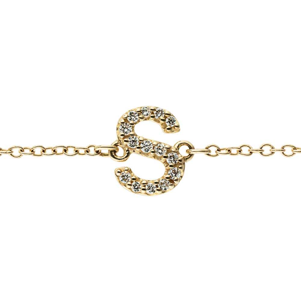 Diamond "S" Initial Bracelet (RTS) in 14K yellow gold | diamond accented letter initial bracelet in gold