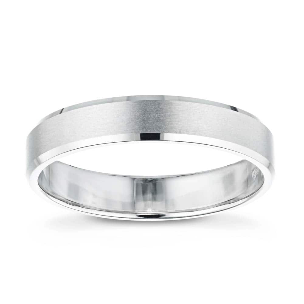 Men&#39;s wedding band in satin finish in recycled 14K white gold 