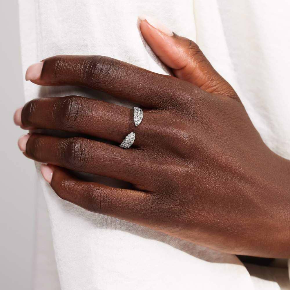 Shown in 14K White Gold|pave set open band ring with lab grown diamonds in 14k white gold