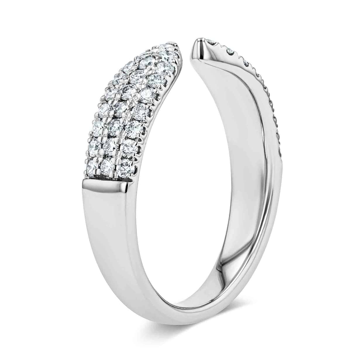 Shown in 14K White Gold|pave set open band ring with lab grown diamonds in 14k white gold