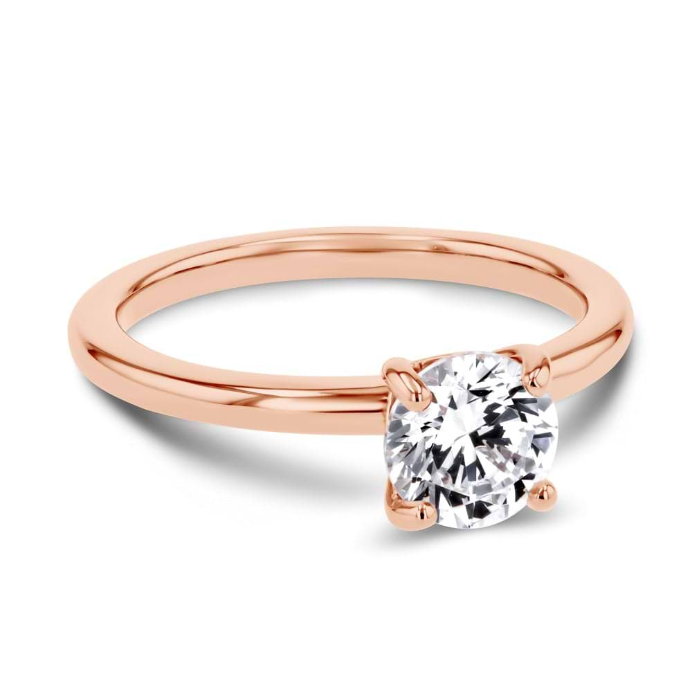 Shown here with a 1.0ct Round Cut Lab Grown Diamond center stone in 14K Rose Gold