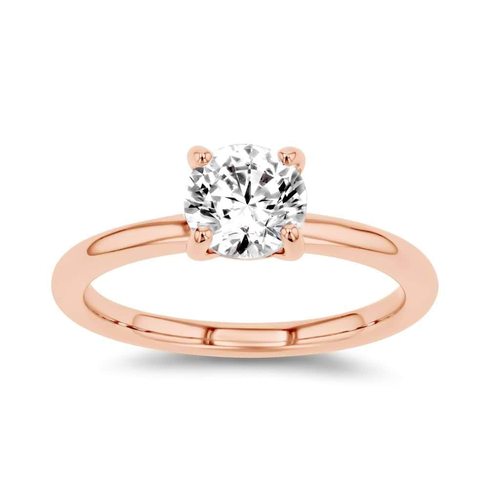 Shown here with a 1.0ct Round Cut Lab Grown Diamond center stone in 14K Rose Gold