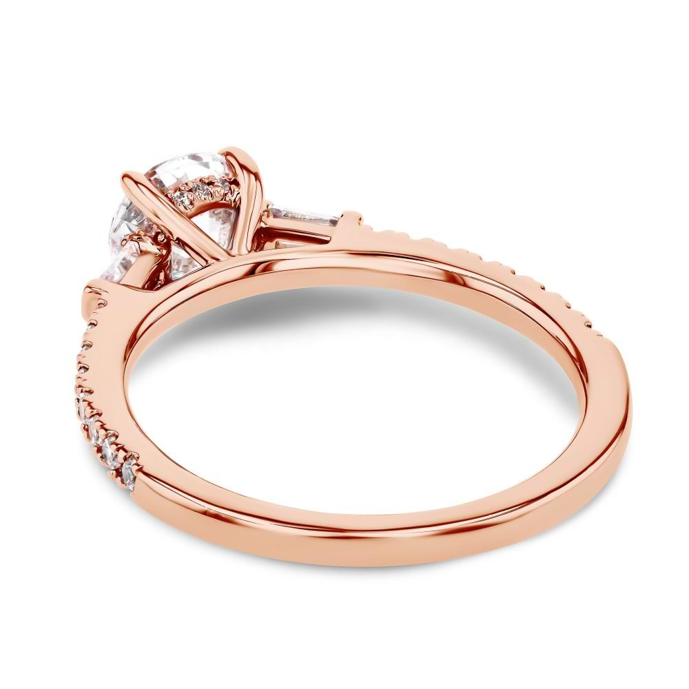 Shown here with a 1.0ct Round Cut Lab Grown Diamond center stone in 14K Rose Gold