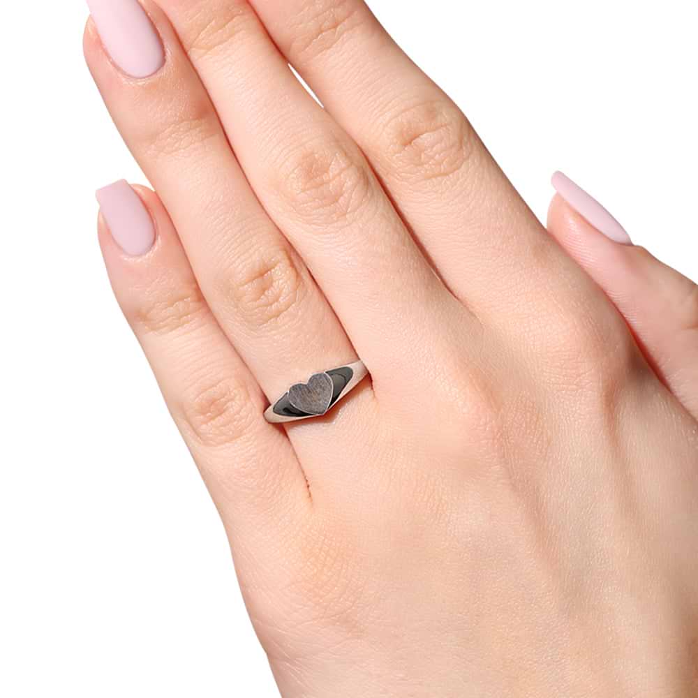 Heart Signet Ring in 14K White Gold|signet engravable ring with heart shape center in 14k white gold