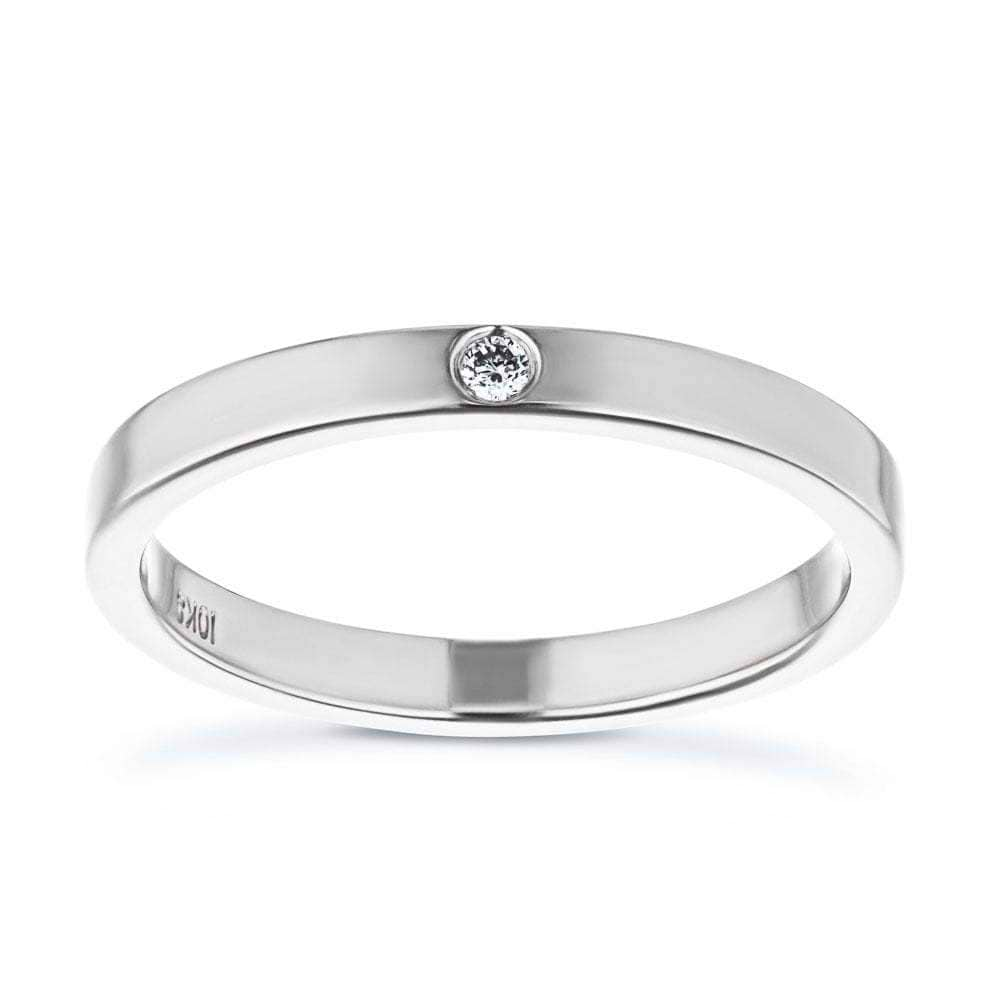 Single Stone Stackable Band shown with a 0.02ct lab-grown diamond in recycled 10K white gold | single stone stackable band lab-grown diamond recycled 10K white gold