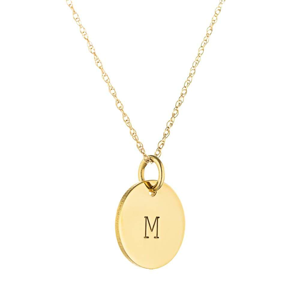 Solid Initial &quot;M&quot; Disc Necklace in 14K yellow gold 