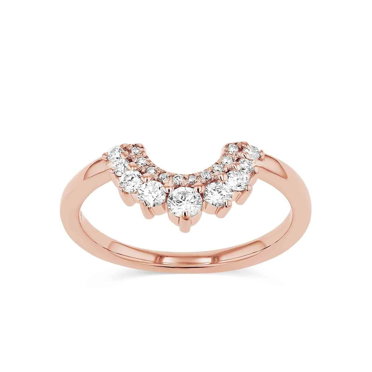 Shown in 14k Rose Gold|Graduated lab grown diamond accented wedding band with contour design set in 14k rose gold