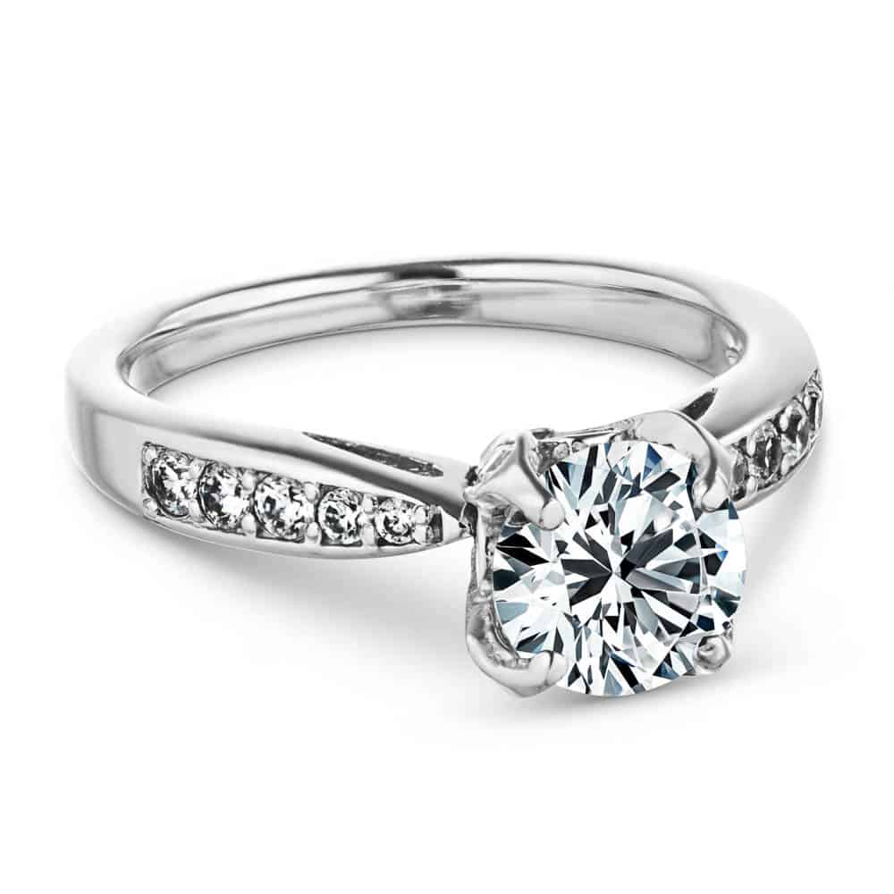 Shown with 1ct Round Cut Lab Grown Diamond in 14k White Gold