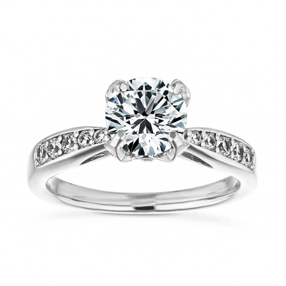 Shown with 1ct Round Cut Lab Grown Diamond in 14k White Gold