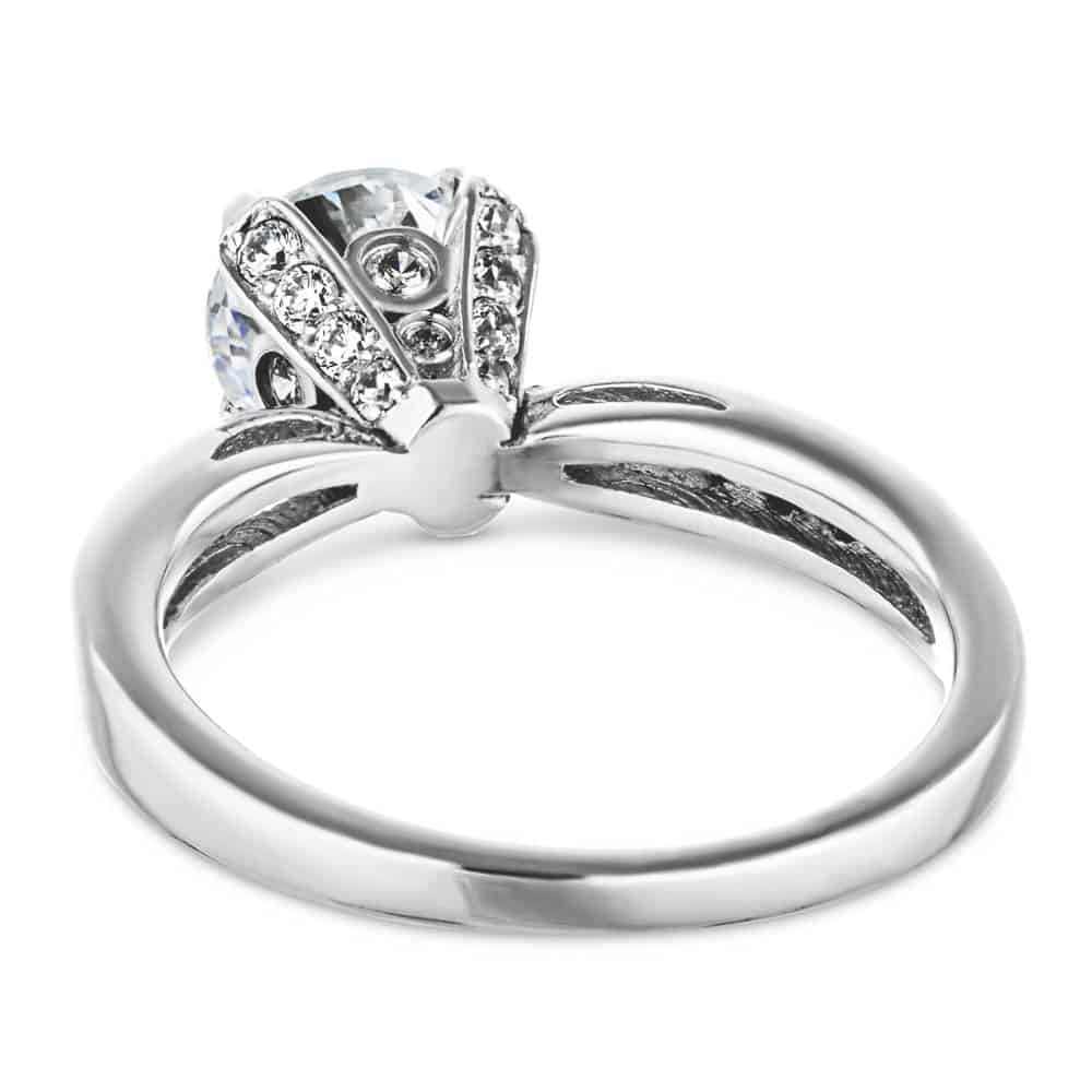 Shown with 1ct Round Cut Lab Grown Diamond in 14k White Gold