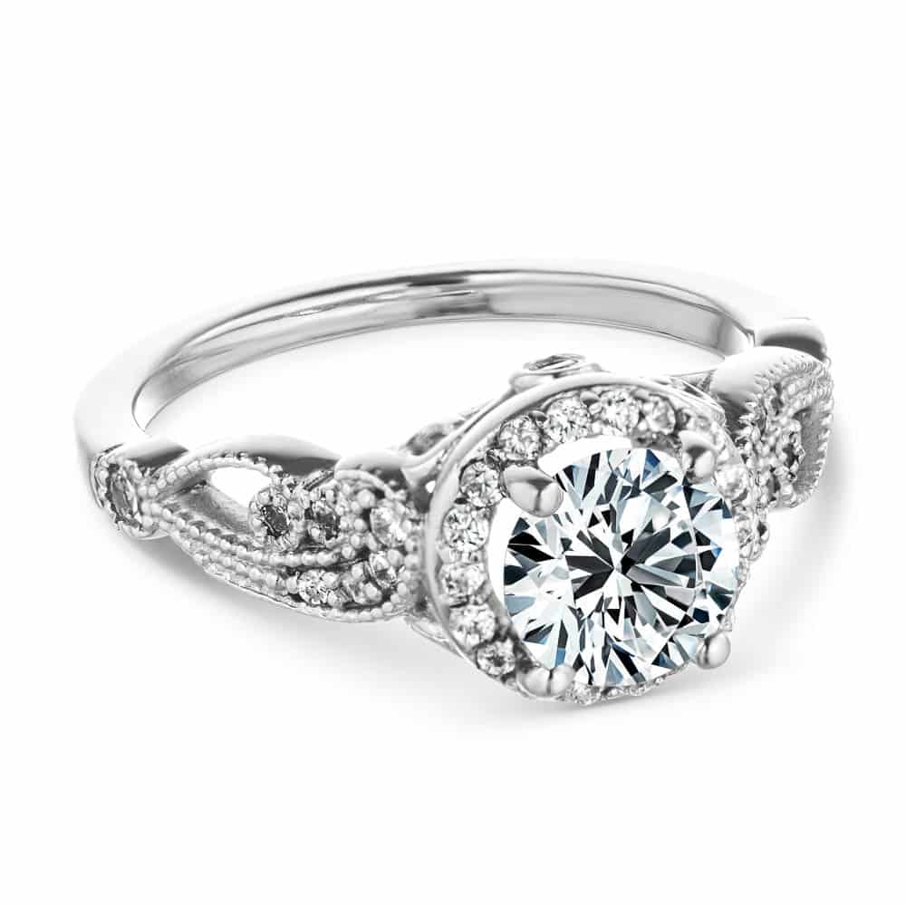 Shown with 1ct Round Cut Lab Grown Diamond in 14k White Gold