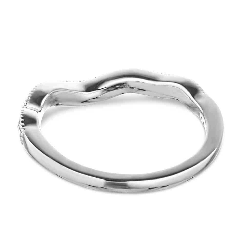 Stark curved wedding band with accenting diamonds and filigree detailing in recycled 14K white gold made to fit the Stark Engagement ring | Curved wedding band accenting diamonds filigree detailing recycled 14K white gold