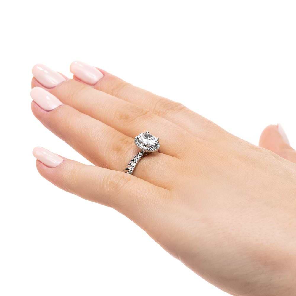 Terwilliger Two Tone Engagement Ring shown with a 1.25ct oval cut Lab-Grown Diamond in recycled 14K white and rose gold. | Terwilliger Two Tone Engagement Ring 1.25ct oval cut Lab-Grown Diamond recycled 14K white and rose gold
