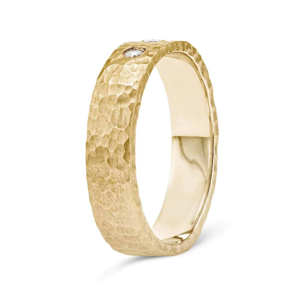 Shown in 14K Yellow Gold with a Satin Hammer Finish