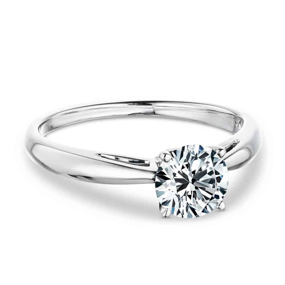 Shown with a 1ct Round Cut Lab Grown Diamond in 14k White Gold