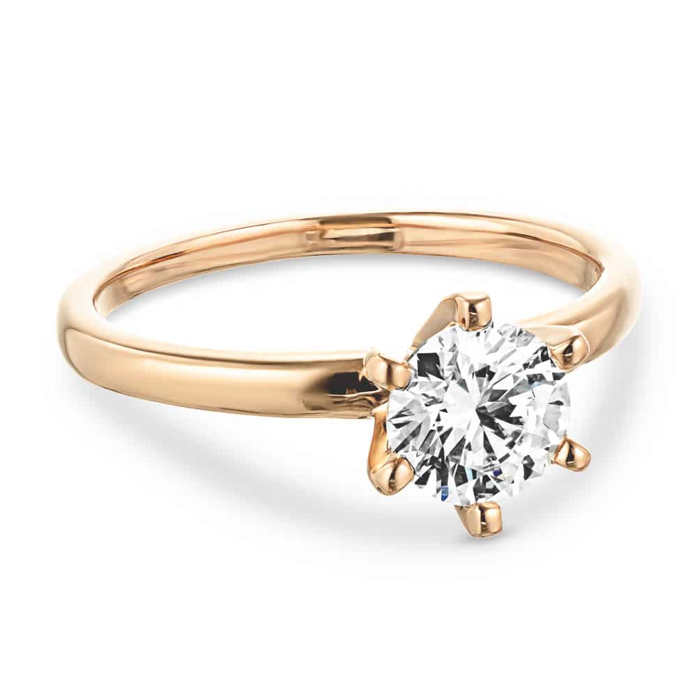 Shown here with a 1.5ct Round lab-grown diamond in a six prong rose gold setting. 