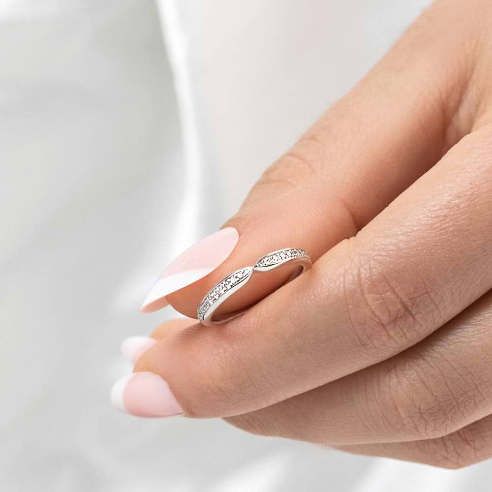 Unity diamond accented wedding band in recycled 14K white gold made to fit the Unity Engagement Ring | Unity diamond accented wedding band recycled 14K white gold Unity Engagement Ring